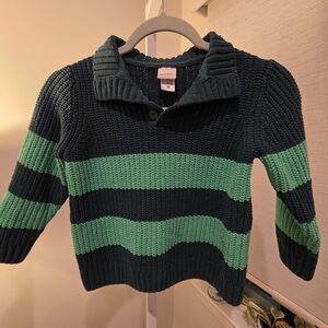 Hanna Andersson Navy and Green Striped Knit Sweater Boys Size 6